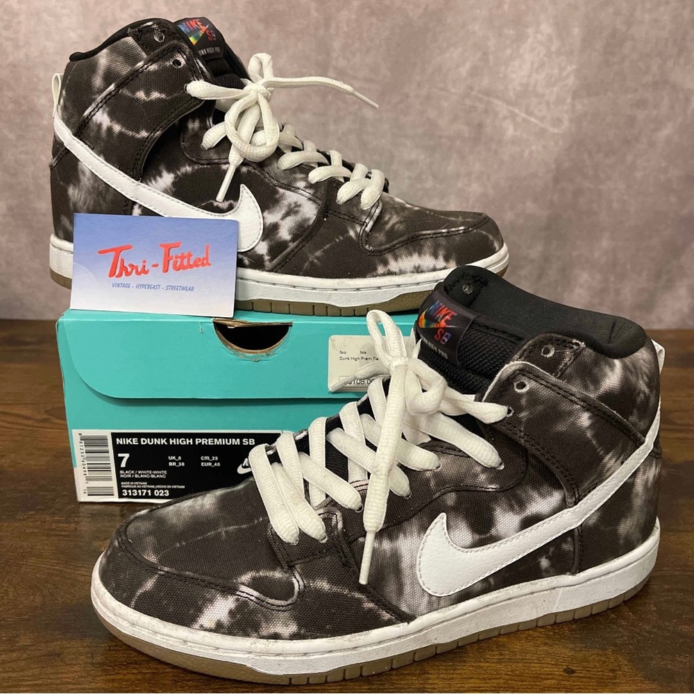 Nike SB Dunk High Premium Tie Dye Size 7 8.5W 313171-023 Black White OG Skate